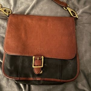 Fossil black and brown crossbody bag